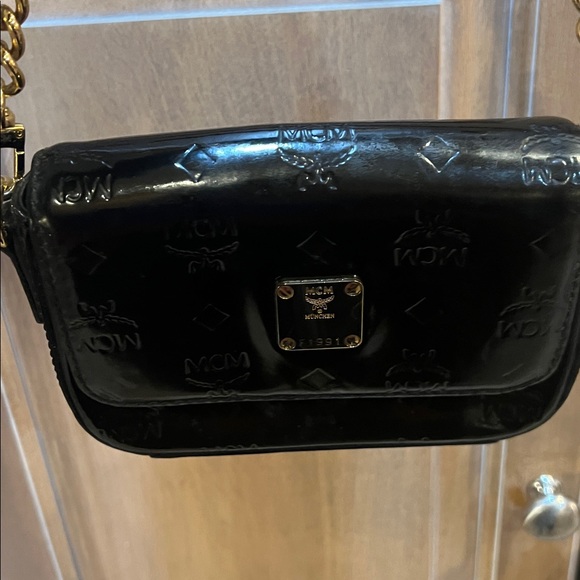 MCM Black Embossed shoulder  Bag with Gold Chain GUC - Picture 6 of 16